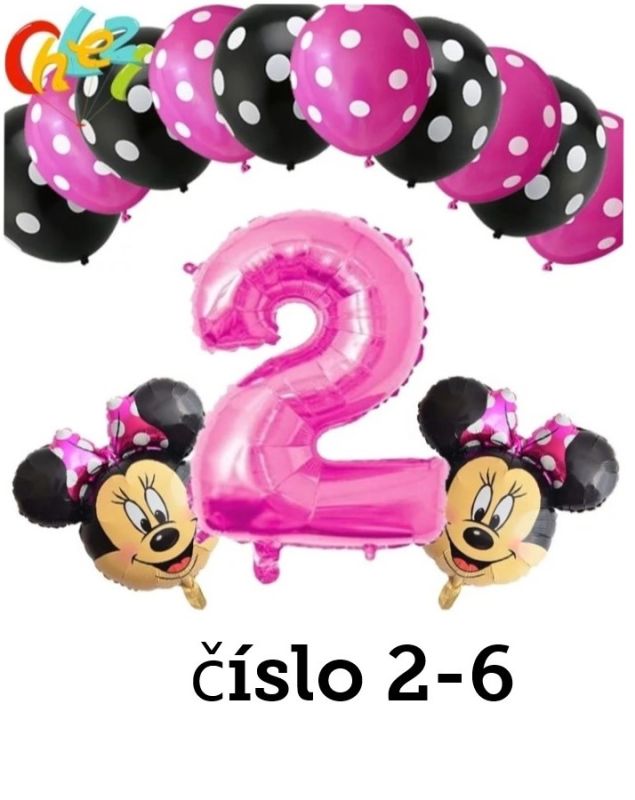 Narozeninové balónky Minnie Mouse s číslem - číslo 2