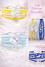 Dívčí náramek s jednorožcem | Tmavě modrá, Žlutá, Světle modrá