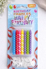 Dortové svíčky 12ks a nápis Happy Birthday