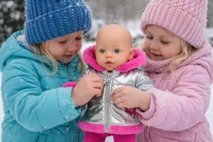 Kabátek a kalhoty pro panenku (stříbrný)