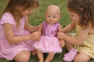 Šatičky s flitry růžové pro panenku