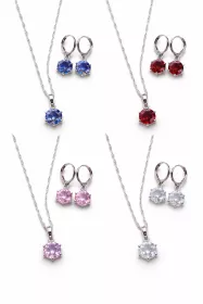 Set řetízku a náušnic  | Stříbrná, Růžová, Červená, Modrá