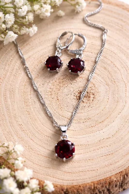 Set řetízku a náušnic - Červená