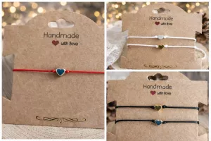 Šňůrkové náramky se srdcem  | červená se stříbrným srdcem, červená se zlatým srdcem, Bílá se zlatým srdcem, Bílá se stříbrným srdcem, černá se zlatým srdcem, černá se stříbrným srdcem