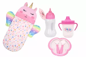 Spací pytel a sada nádobí pro panenku 